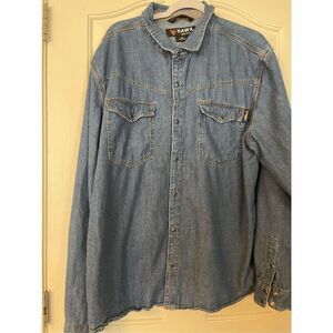 Hawx mens  Blue Mid-Wash Long-Sleeve Button-Front Denim Jacket Extra Large